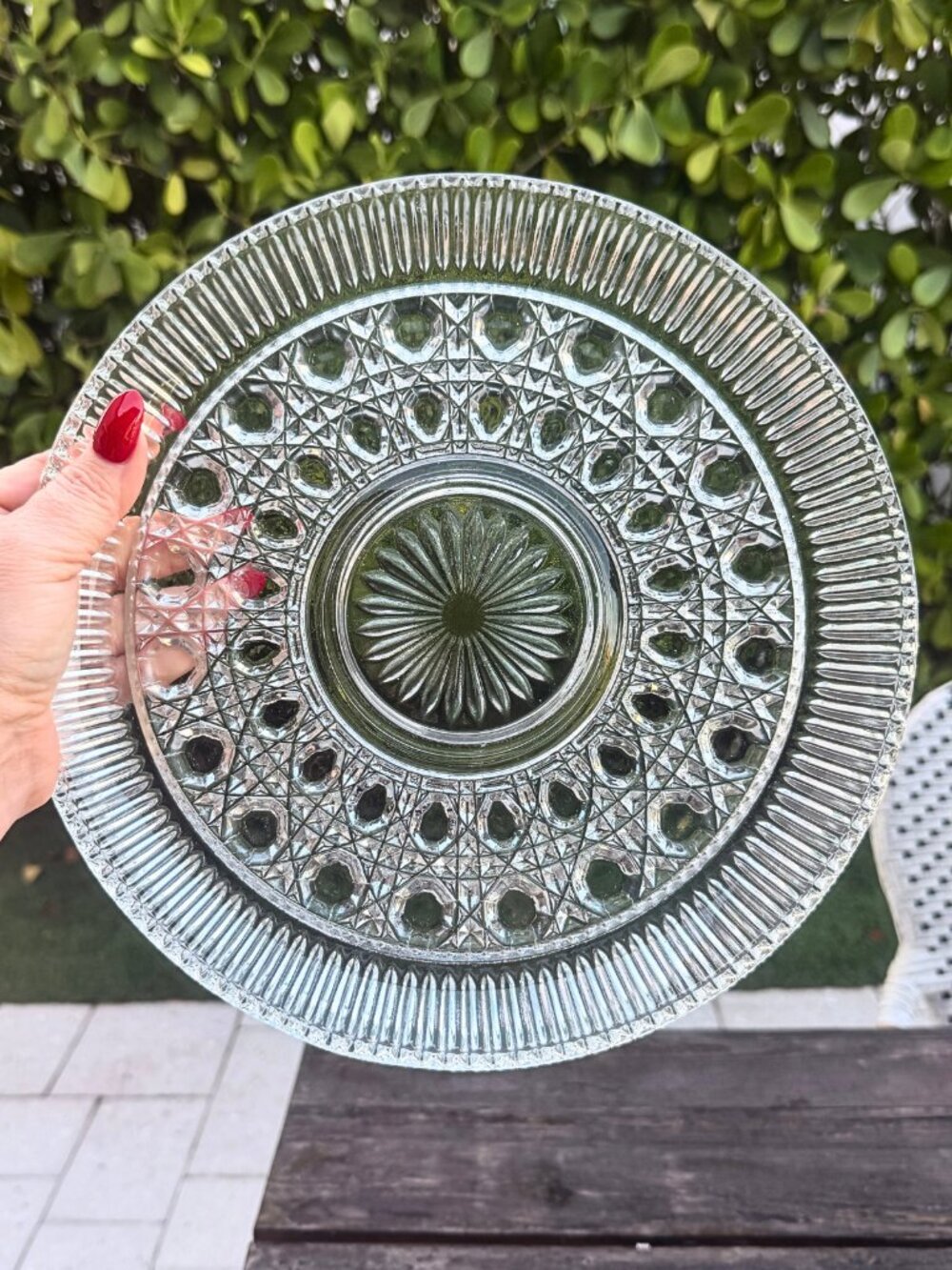 Vintage 1970's Federal Clear Glass Windsor Button and Cane Platter Serving Plate